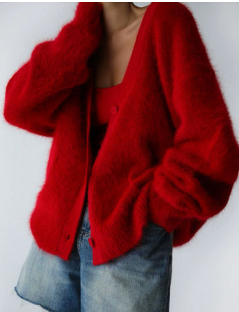 Loose V-neck Button Cardigan Fall Winter Fashion Single Breasted Knitted Sweater Top Women's Clothing