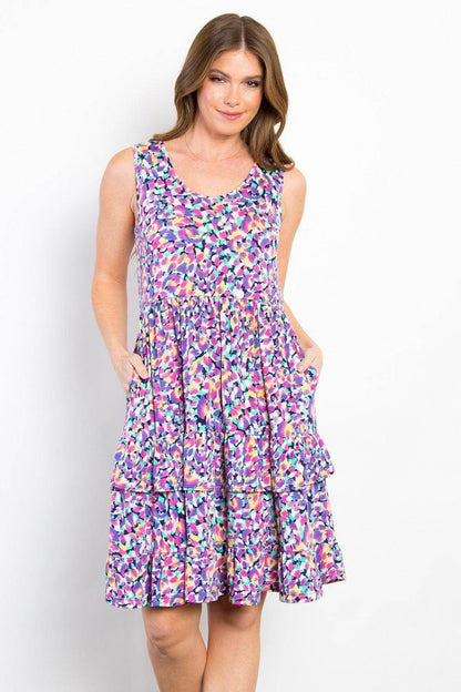 Be Stage Full Size Print Wrinkle Free Ruffled Dress Style