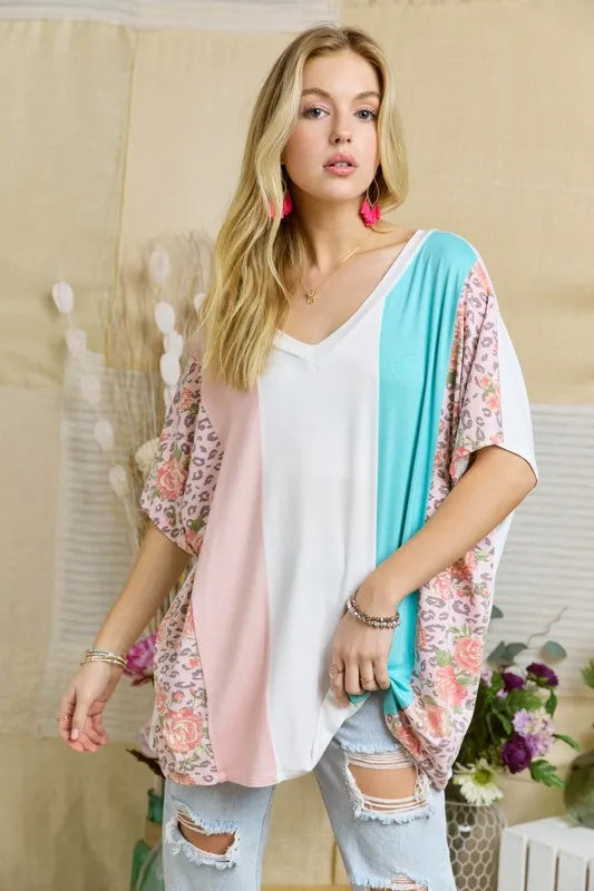 ADORA  Colorblock Casual Knit Tunic Top