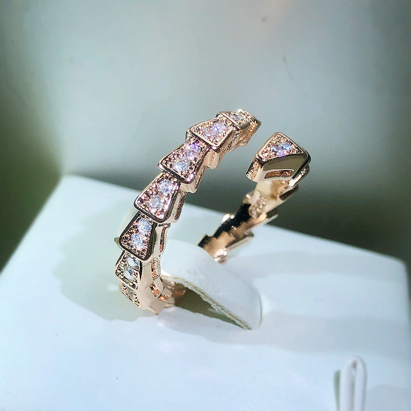 Adjustable Snake Ring for Women in Gold, White Gold, and Rose Gold with Gemstone Inlay