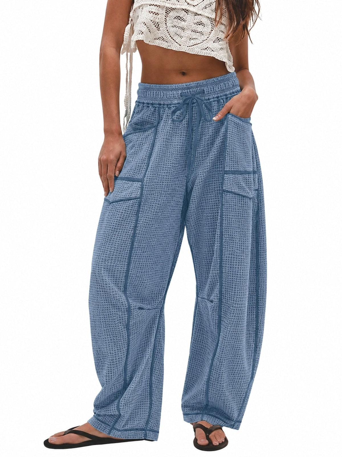 Women's Casual Drawstring Loose Wide-leg Pants