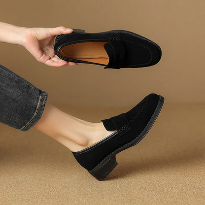 Sheepskin Chunky Heel Pumps Women Spring Concise