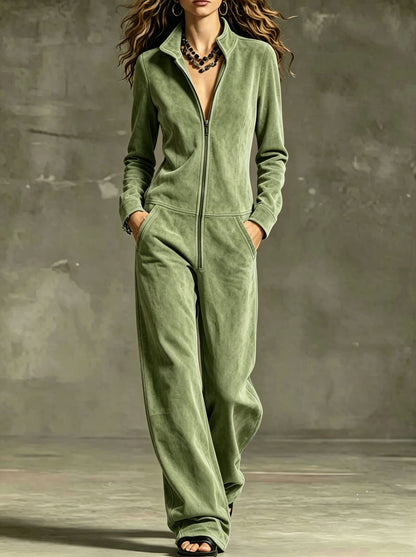Womens Wide-leg Jumpsuit With Zip Pockets