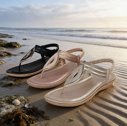 Flat-bottomed Sequined Thong-strap Roman Sandals