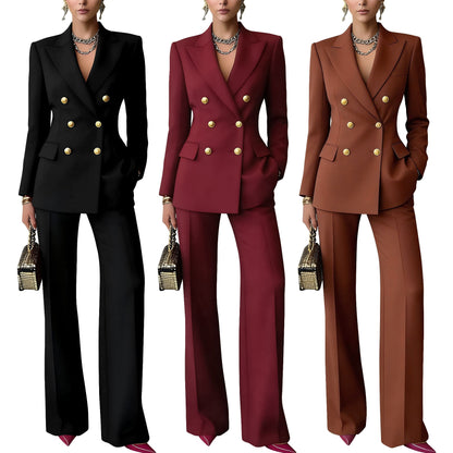 Solid-color Buttoned Suit Pants Set Notched-lapel Professional Outfit