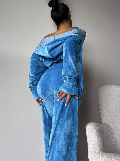 Women's Casual Fashion Solid-Color Velvet Suit