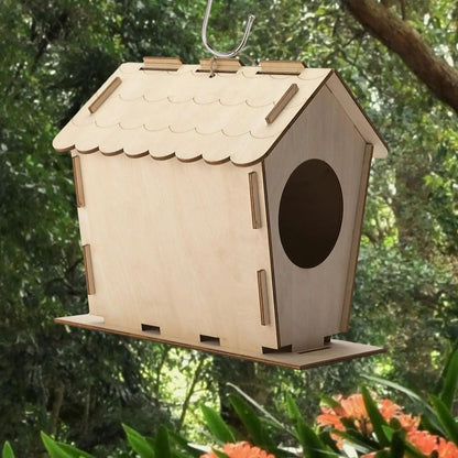 DIY Bird House Yard Gift Shelter Outdoor Unfinished Bird Nest Wooden Nesting Box