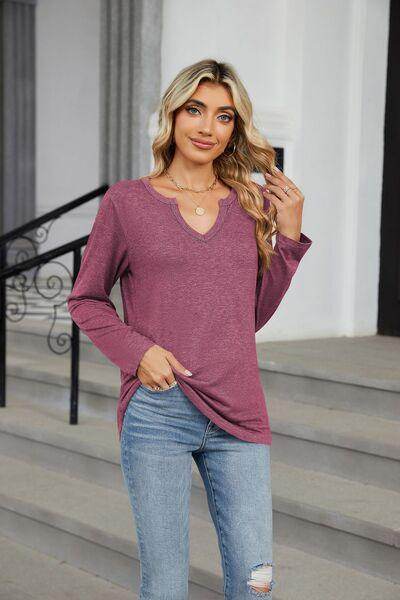 Notched Long Sleeve T-Shirt for Women in Various Sizes
