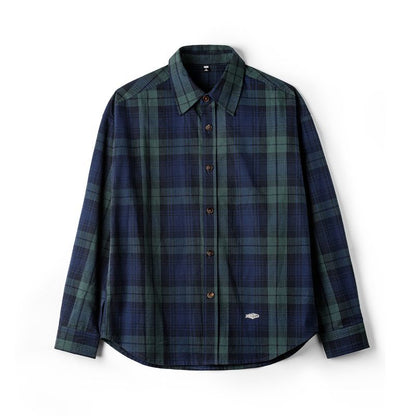 Retro Blue-green Plaid Shirt For Men