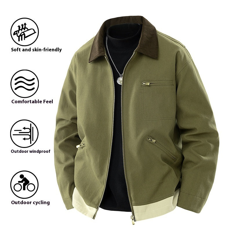 Spring And Autumn Contrast Color Lapels Workwear Jacket