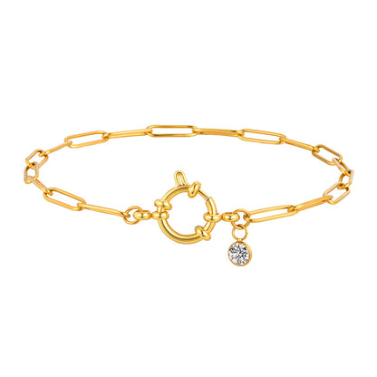 Stainless Steel Rectangular-link Bubble-clasp Gold Anklet