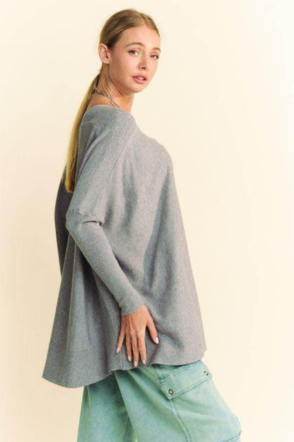 Davi & Dani Round Neck Dropped Shoulder Long Sleeve Top