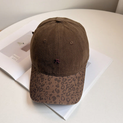 American Retro Leopard Print R-letter Logo Patch Baseball Cap With Soft Top, Versatile For Both Men And Women, Baseball Cap With A Flat Top