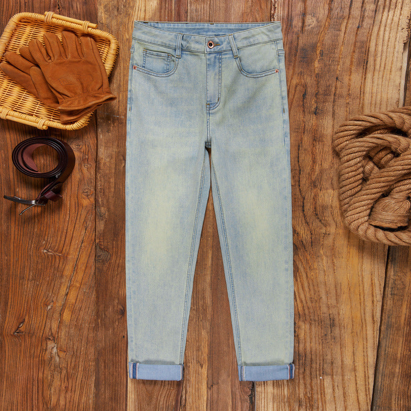 Casual Retro Korean Style Slim-fit Ankle-tied Jeans