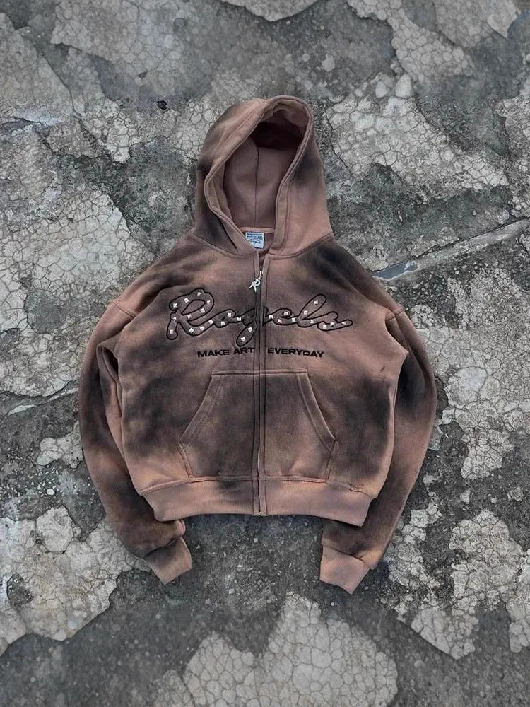 American-style Graffiti-print Unisex Casual Hoodie