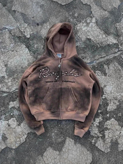 American-style Graffiti-print Unisex Casual Hoodie