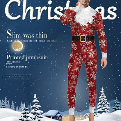 Christmas Clothing Snowflake Print One-piece Tight Jumpsuit