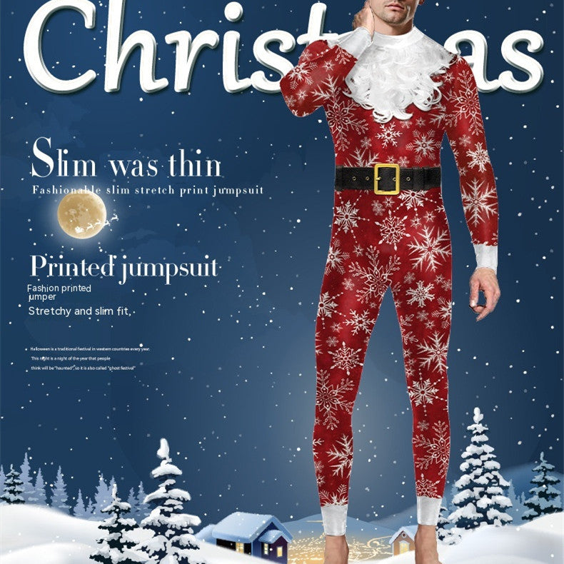 Christmas Clothing Snowflake Print One-piece Tight Jumpsuit