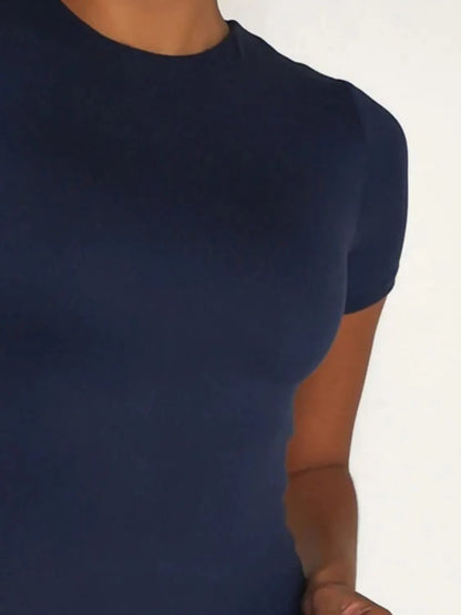 Round Neck Short Sleeve Swim Top