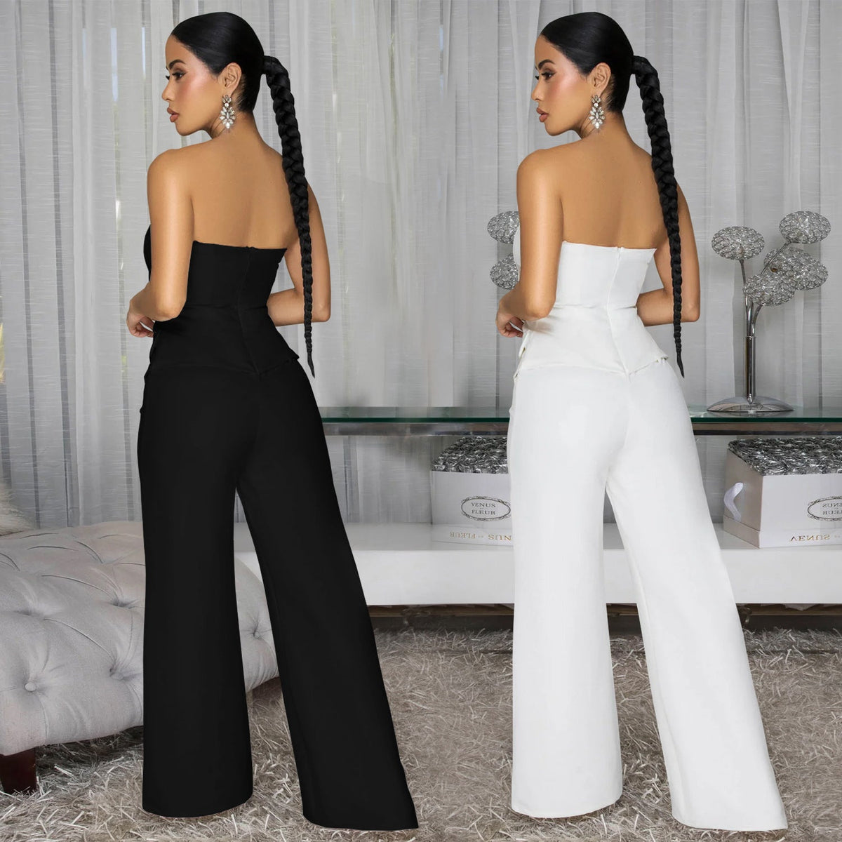 Womens Sexy Strapless Backless Jumpsuit