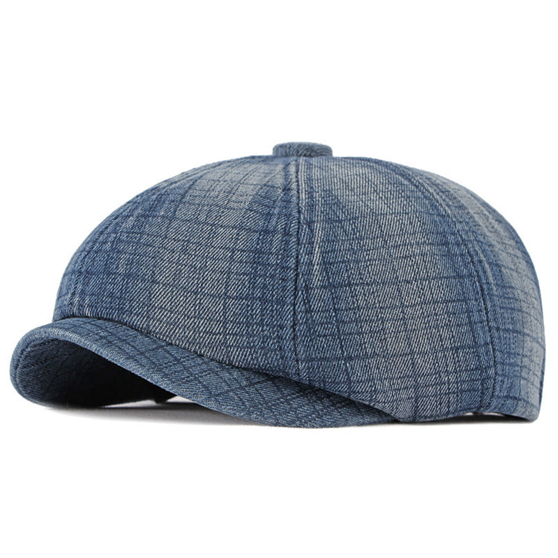 Spring Autumn Washed Denim Octagonal Beret