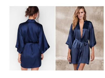 Summer Champagne Chinese Bride Wedding Robe Satin Sleepwear