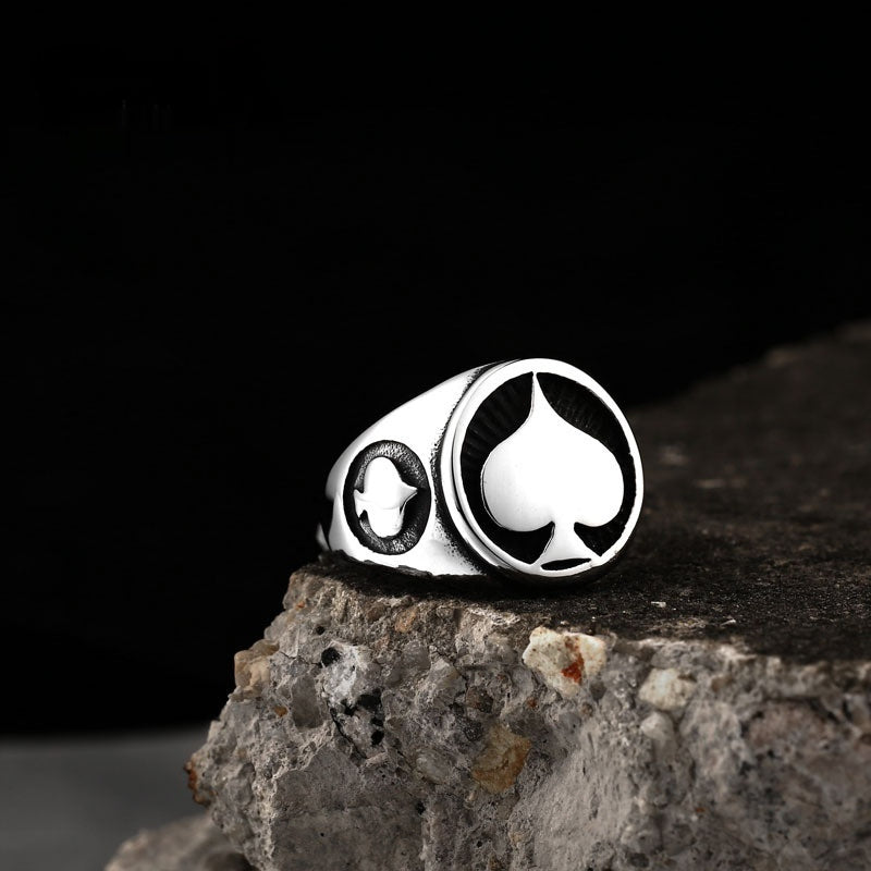 Tonghuashun Playing Card Mens Titanium Steel Ring