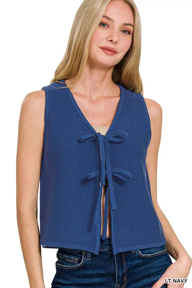 Zenana Tie Front Sweater Vest