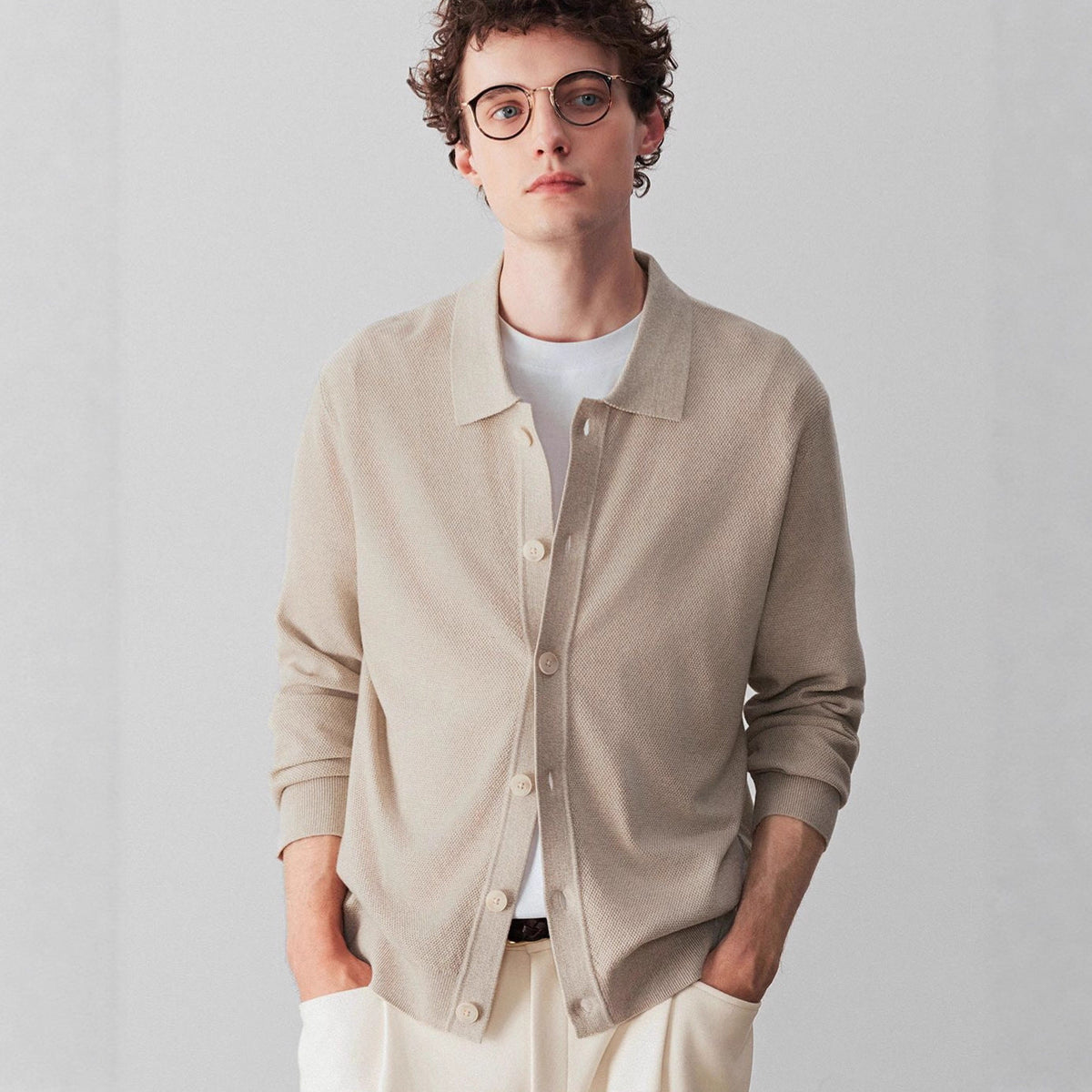 Mens Old Money Style Collared Sweater Jacket