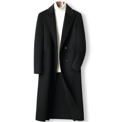 New Double Breasted Knee Length Wool Coat