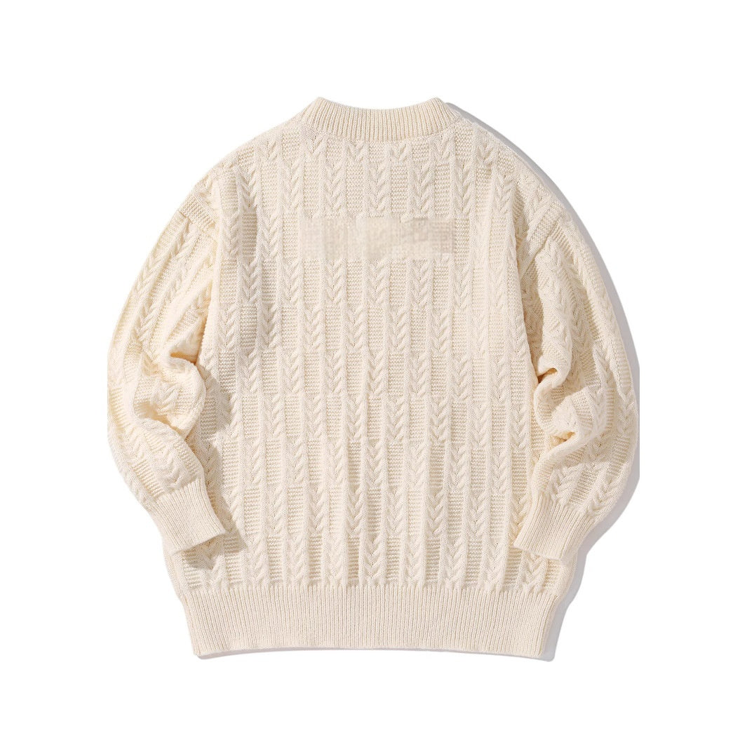 Mens Solid-Color Loose Crew-Neck Knit Sweater For Autumn And Winter