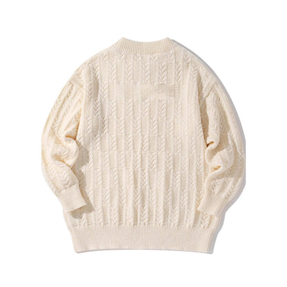 Mens Solid-Color Loose Crew-Neck Knit Sweater For Autumn And Winter
