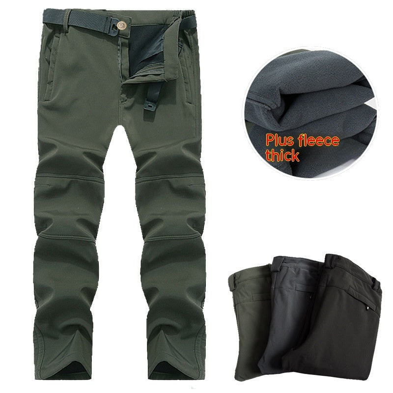 Outdoor Soft Shell Loose Plus Size Fleece-lined Mountaineering Training Pants