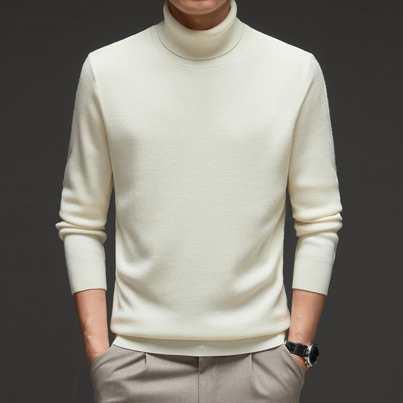 Men's Turtleneck Wool Sweater Winter Thickened Solid Color Plain Style