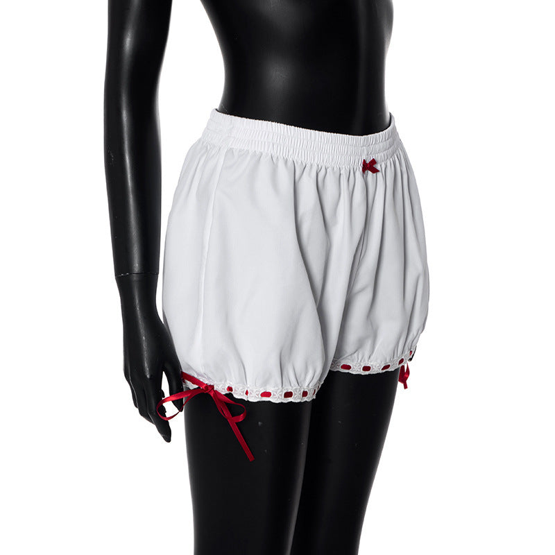 Lace Bow Contrast Color Shorts