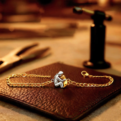 BoyGirl And Pet Cat Hugging Copper-Plated Necklace
