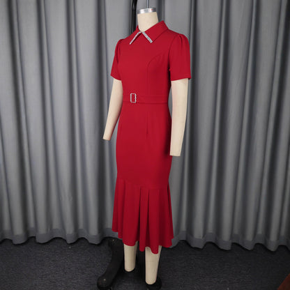 European And American Elegant Fashion Style Lapel Short Sleeve Dress