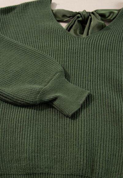 Tied Back V-Neck Long Sleeve Sweater for Women Fashion