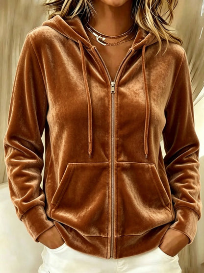 Solid Color Hoodie With Drawstrings Long-sleeve Zipper Sweater
