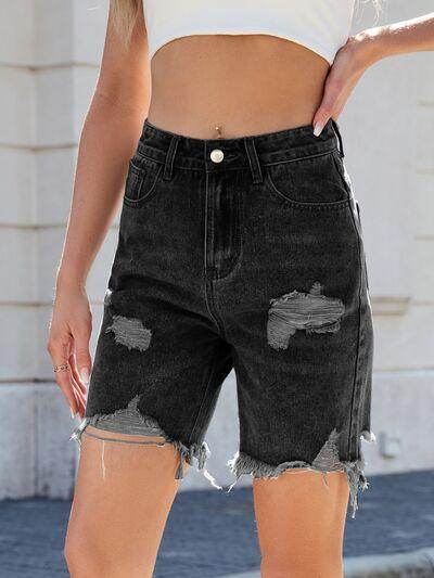 Distressed Raw Hem Denim Shorts for Women Summer Style