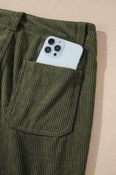 High Waist Square Pockets Corduroy Pants for Women