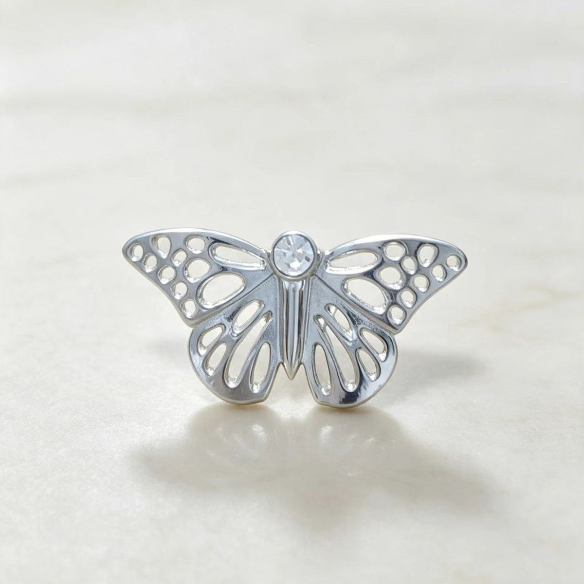 Silver Butterfly Brooch Hollowed-Out Zircon Pin