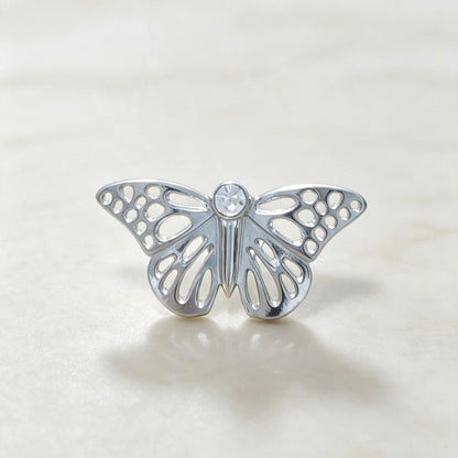 Silver Butterfly Brooch Hollowed-Out Zircon Pin