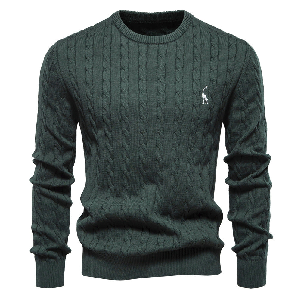 2026 Autumn And Winter New Cross-border Foreign Trade High Quality Men's Sweater Pullover Fawn Embroidery Solid Color Sweater For Men