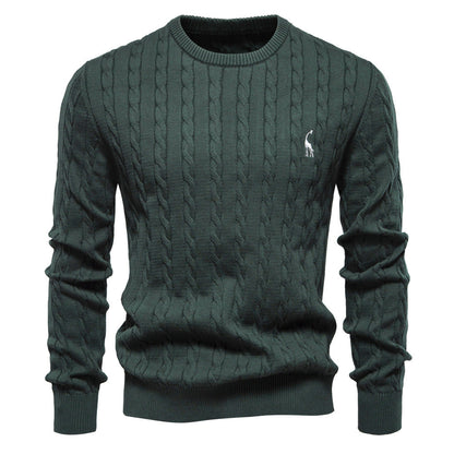 2026 Autumn And Winter New Cross-border Foreign Trade High Quality Men's Sweater Pullover Fawn Embroidery Solid Color Sweater For Men