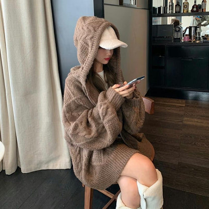 Women's Vintage Sweater Hooded Cardigan Coat