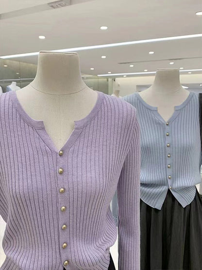 Womens Simple Solid-Color Knitted Cardigan Coat