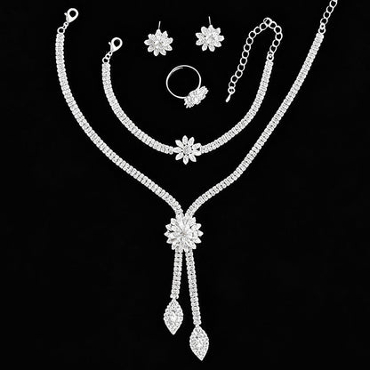 Flower Zircon Necklace Earring Bracelet Three-piece Set