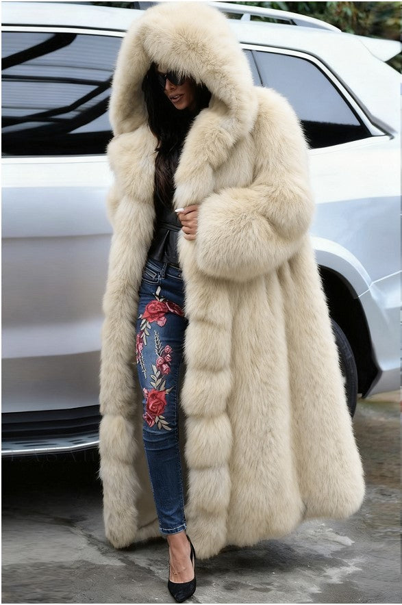 Faux Fur Coat Women Long Hooded Fur Coat