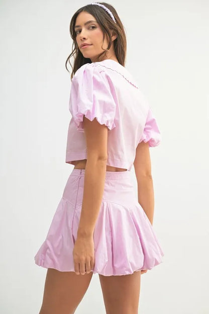 MABLE Puff Sleeve Button Down Top and Bubble Skirt Set